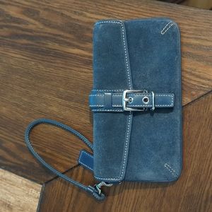 Coach Blue Suede Wristlet Clutch